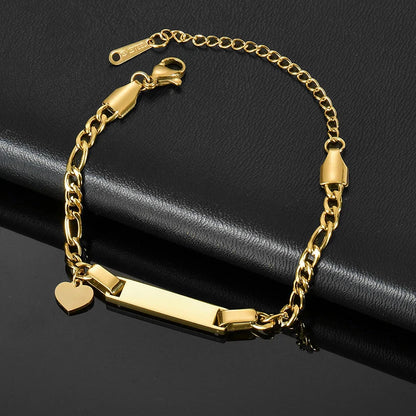 Stainless steel name bracelet designed for boys and girls.