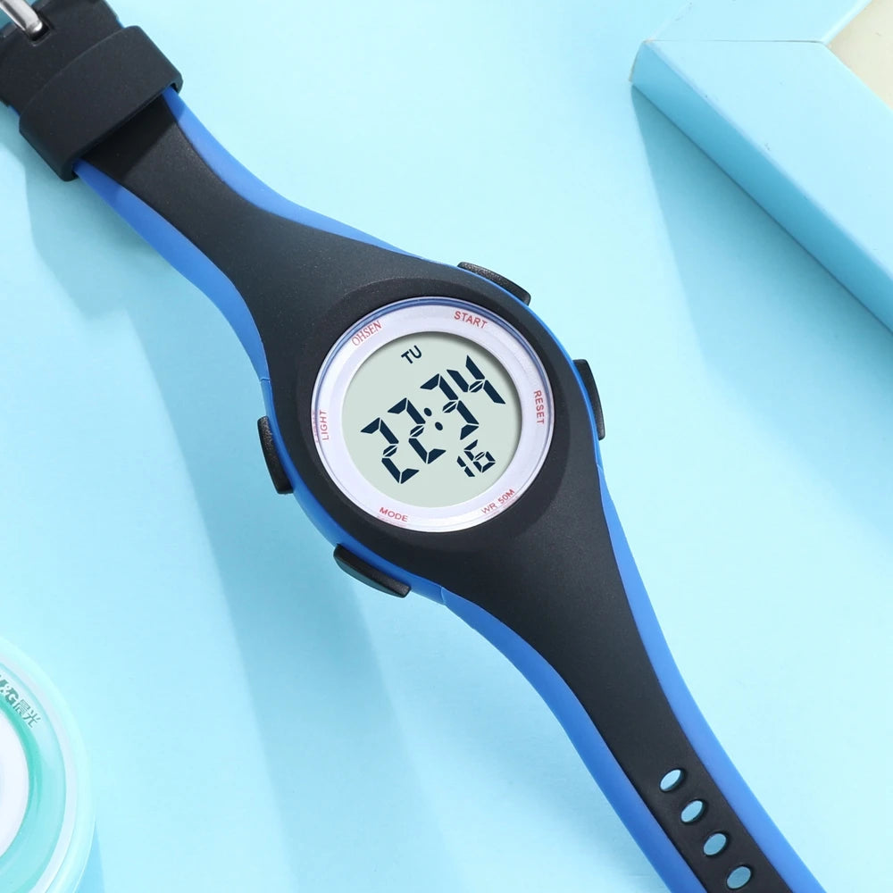 Comfortable rubber strap LED digital watch for boys.