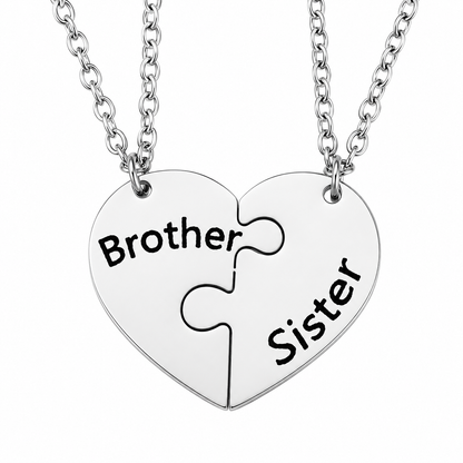 Dimensions and measurements of the brother and sister heart puzzle necklace set.