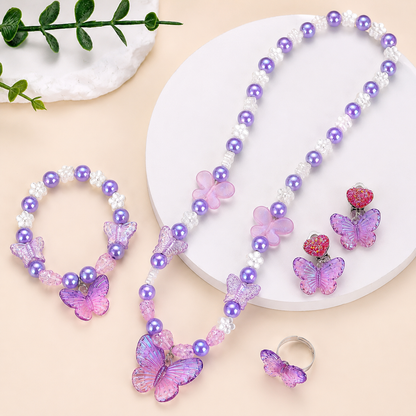 Purple butterfly earrings and matching adjustable ring for girls, lightweight and suitable for special occasions.