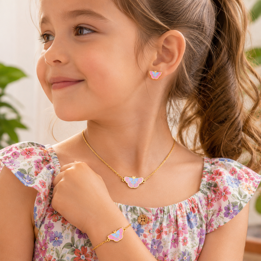 Chic butterfly jewelry set for baby girls with necklace bracelet and earrings