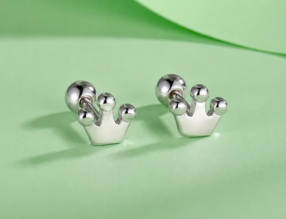 Model wearing sterling silver crown earrings