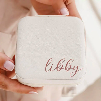 Personalised jewellery box with font style and colour customization options for names and initials.
