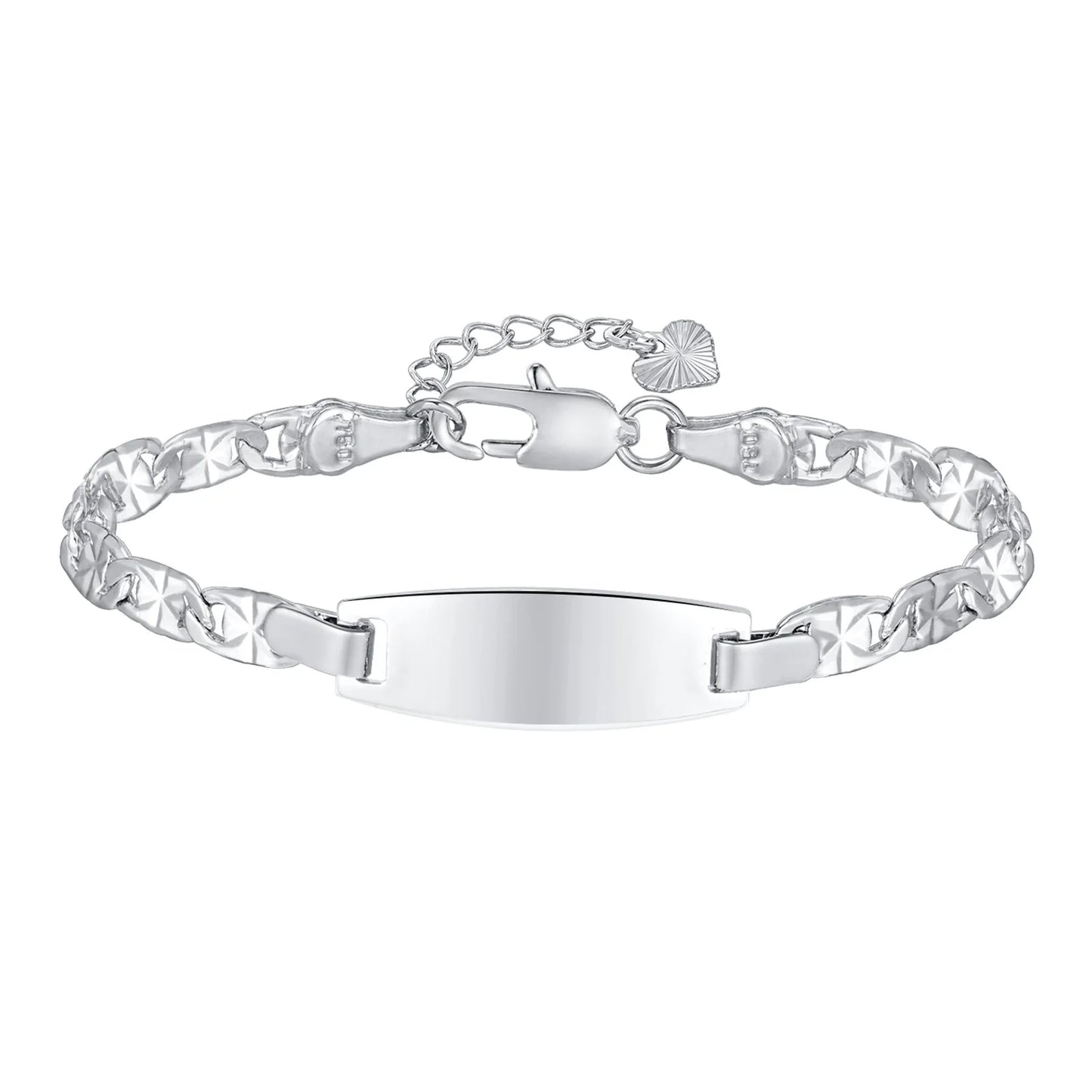Premium stainless steel baby name bracelet with polished finish.