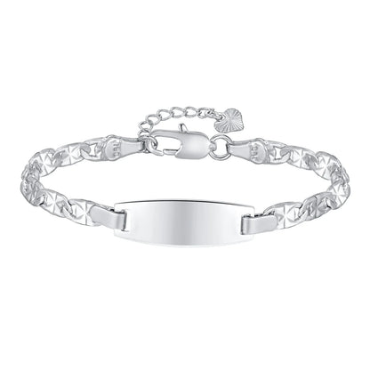 Premium stainless steel baby name bracelet with polished finish.