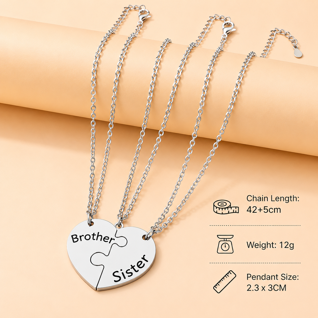 Heart puzzle sibling necklace gift set for birthdays, Christmas and family celebrations.