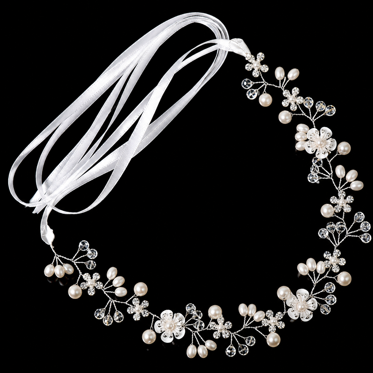 Elegant flower girl pearl hair vine accessory