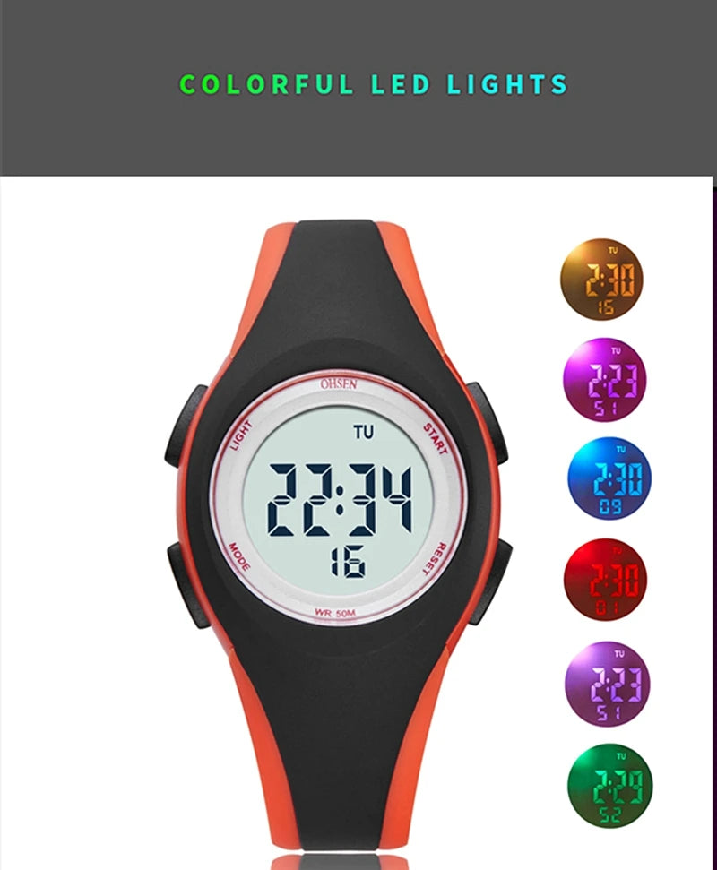 Durable waterproof watch for school and sports.