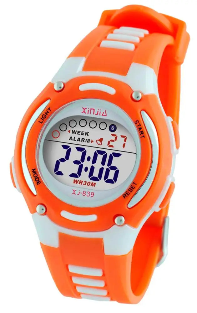 Sporty waterproof watch suitable for school and outdoor activities.