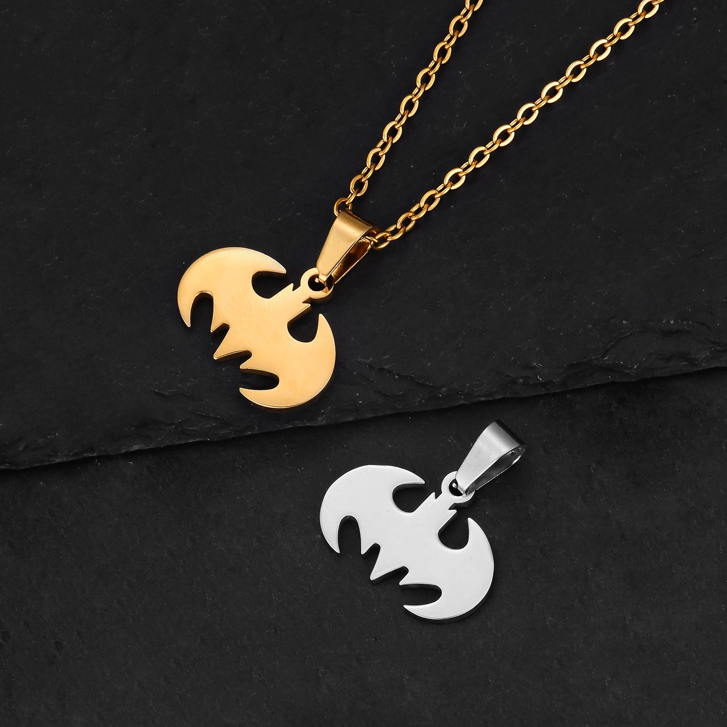 Minimalist bat pendant jewellery for teens and men.