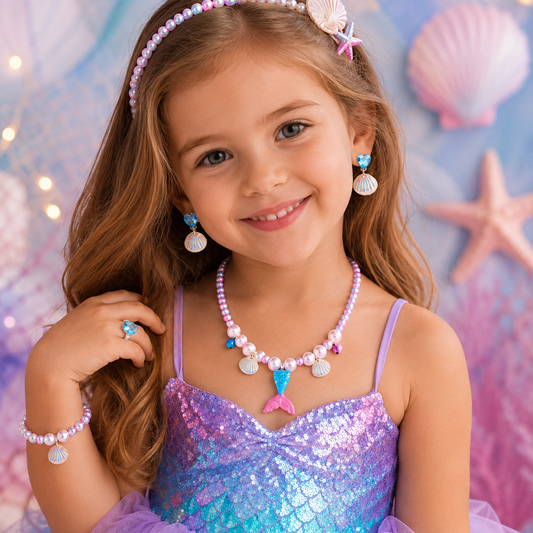 Mermaid jewelry set for girls with necklace bracelet earrings and ring