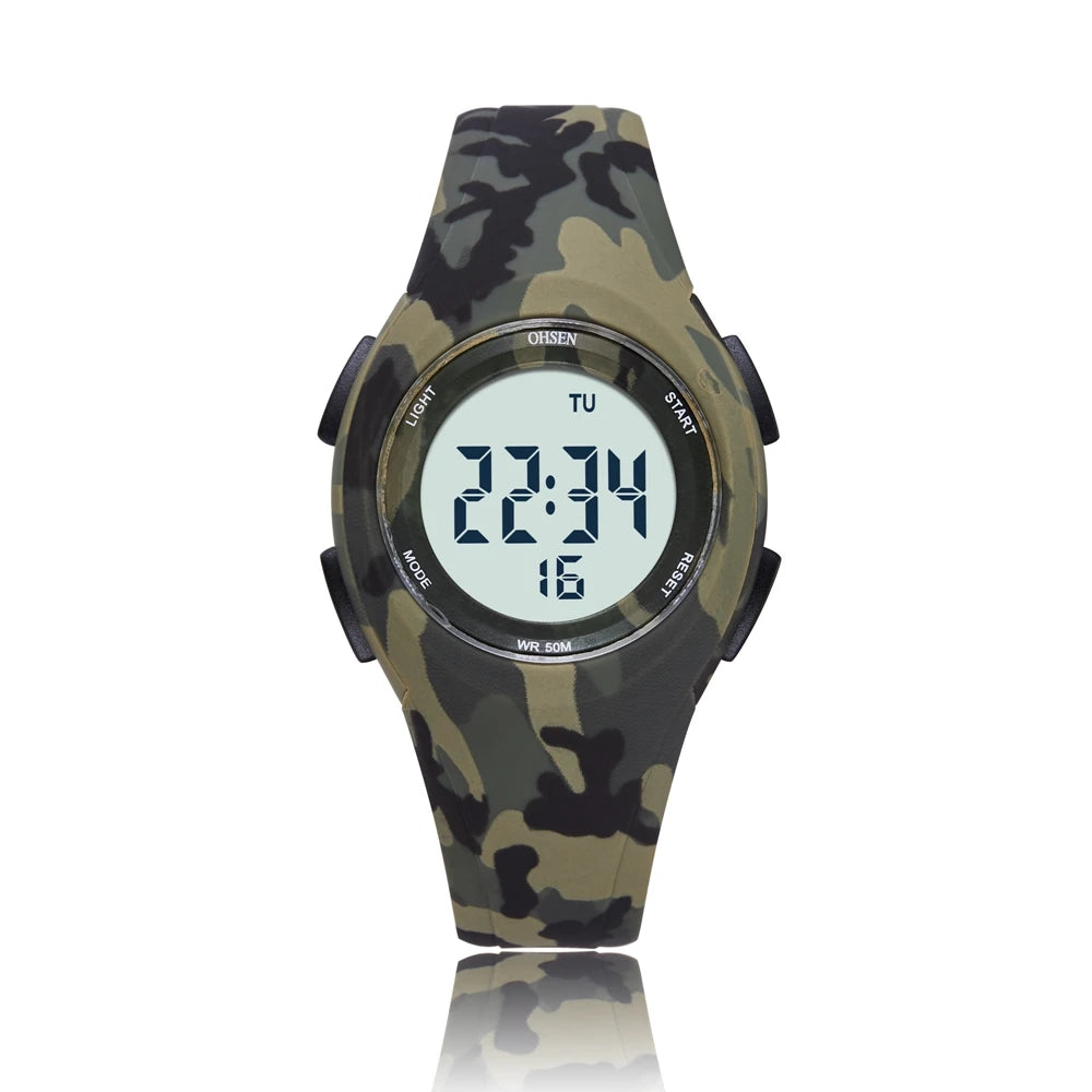 Kids digital wristwatch with backlight and calendar.