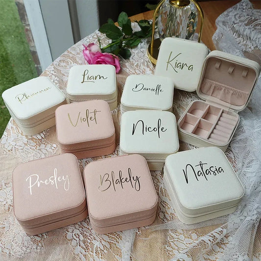 Personalised pink jewellery box with custom name and multiple compartments for rings, earrings and necklaces.