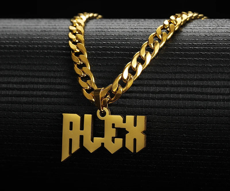 Personalized stainless steel name necklace for boys with thick chain