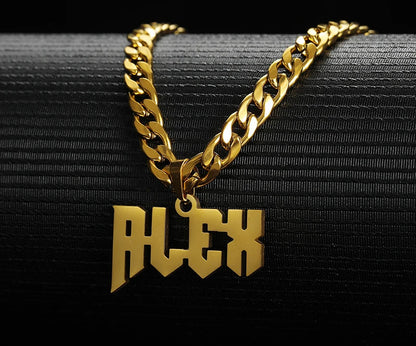 Personalized stainless steel name necklace for boys with thick chain