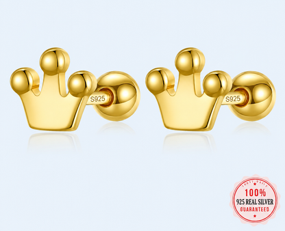 Genuine 925 sterling silver crown earrings with secure backing