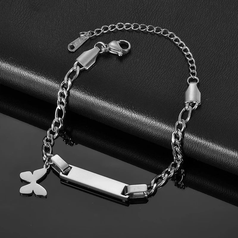 Custom engraved kids ID bracelet with adjustable chain.