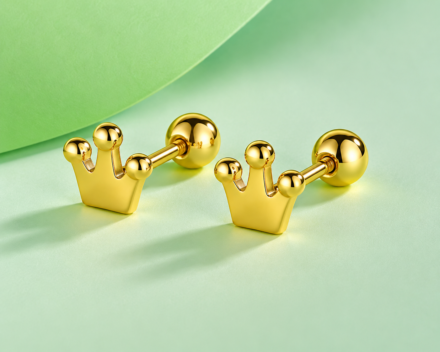 Close up view of fine silver crown stud earrings
