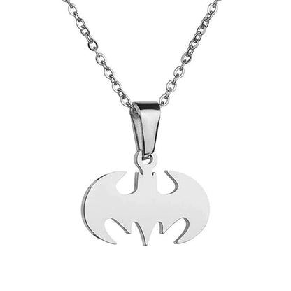 Silver Batman pendant necklace on a white background
