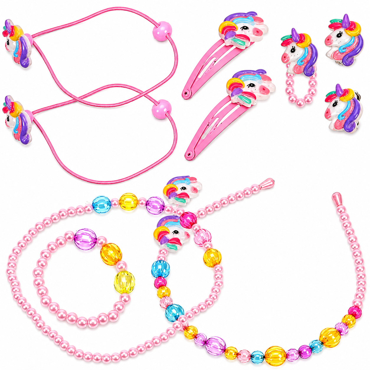 Unicorn necklace bracelet earrings and ring for girls