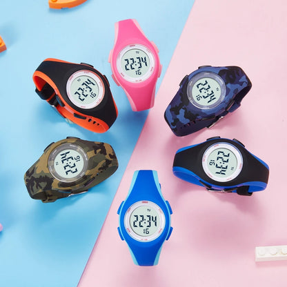 LED sports watch with alarm and stopwatch for kids.