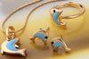 Load image into Gallery viewer, Mesmerizing Blue Dolphin Jewelry Set: Dive into Elegance with 18k Gold Plated Stud Earrings, Pendant Necklace &amp; Ring!