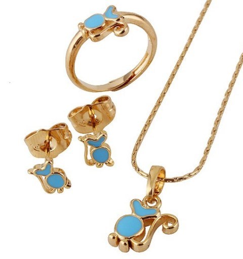 Playful Primate Parade: Baby & Toddler Girls' 18k Gold-Plated Blue Cheeky Monkey Jewelry Set - A Whimsical Swing for Birthday Parties and Special Occasions! - Kids Jewellery Shop