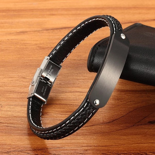 Urban Edge: Boys, Teens Woven Black Leather and Stainless Steel Bracelet - A Striking Fusion for Unforgettable Birthday Gifts! - Kids Jewellery Shop