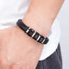 Effortless Style: Multi-Layer Stainless Steel Boys' Woven Leather Bracelet - A Simple yet Striking Gift!