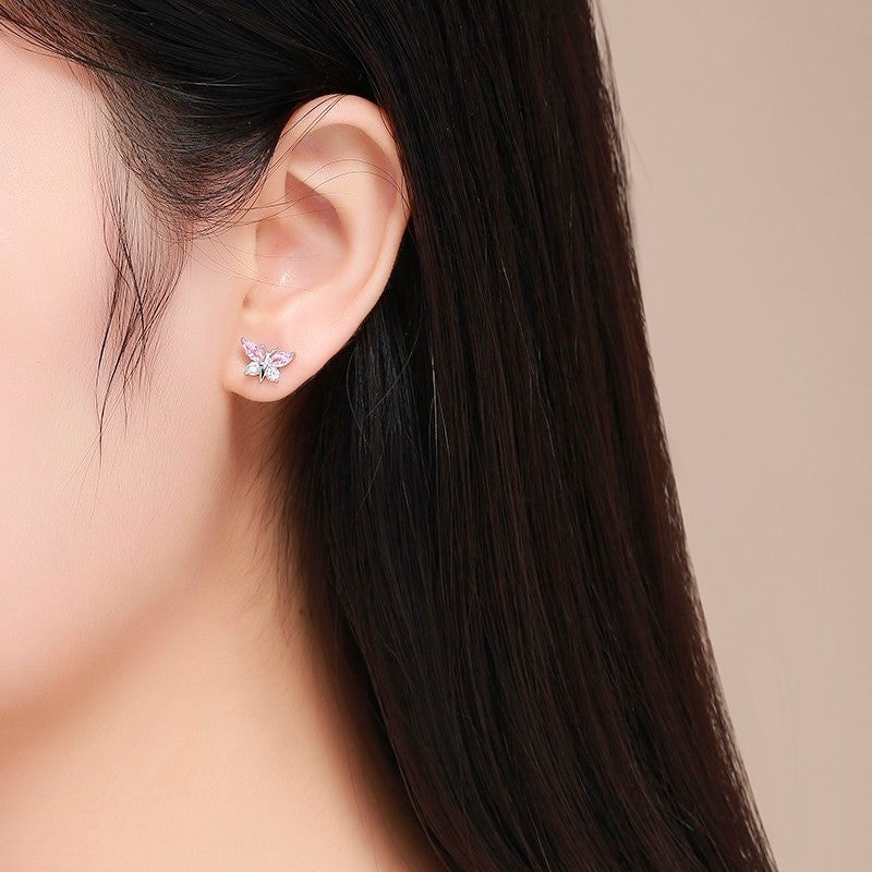 Fluttering Elegance: 925 Sterling Silver Pink CZ Butterfly Stud Earrings - Charming Screw Backs for Girls! - Kids Jewellery Shop