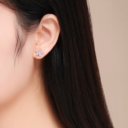 Fluttering Elegance: 925 Sterling Silver Pink CZ Butterfly Stud Earrings - Charming Screw Backs for Girls! - Kids Jewellery Shop