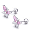 Fluttering Delight: 925 Sterling Silver Pink CZ Butterfly Screw Back Stud Earrings for Girls!