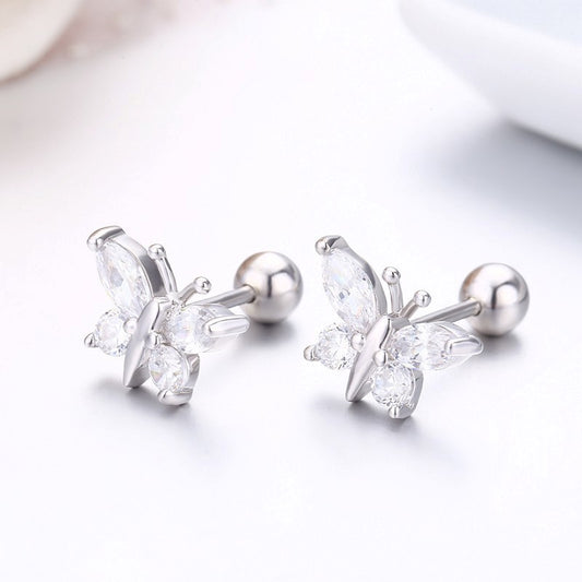 Fluttering Elegance: 925 Sterling Silver Pink CZ Butterfly Stud Earrings - Charming Screw Backs for Girls! - Kids Jewellery Shop