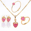 Elegant 18k Gold-Plated Pink Strawberry Jewelry Set: Stud Earrings, Pendant Necklace, Bangle & Ring – Embrace Timeless Beauty!