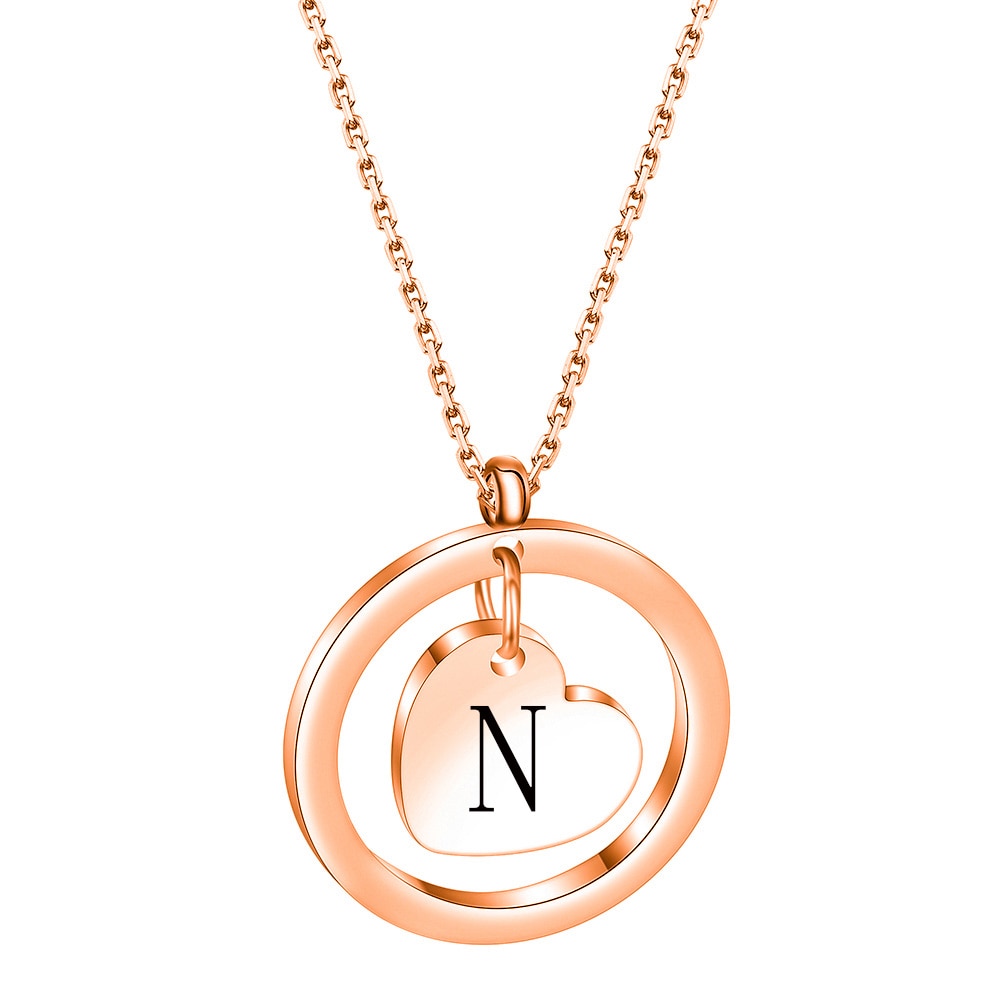 Timeless Elegance: Stainless Steel Heart Initial Pendant Necklace with Black Letter – A Cherished Gift for Kids! GOLD