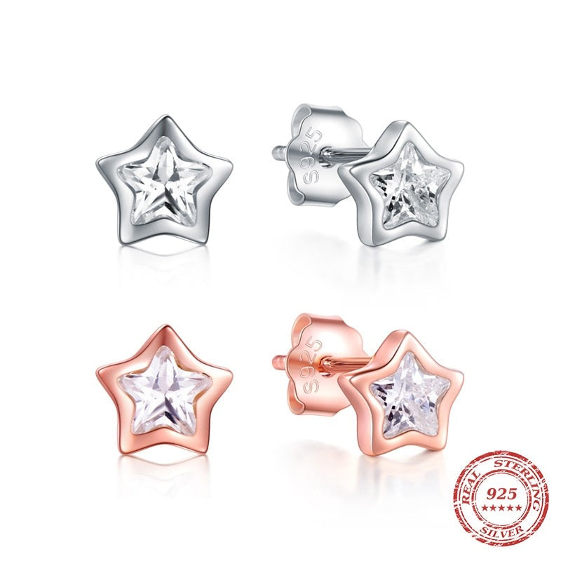 Exquisite Top-Quality Cubic Zirconia Star Earrings - Hypoallergenic 925 Sterling Silver Studs for Girls, Teens, Women