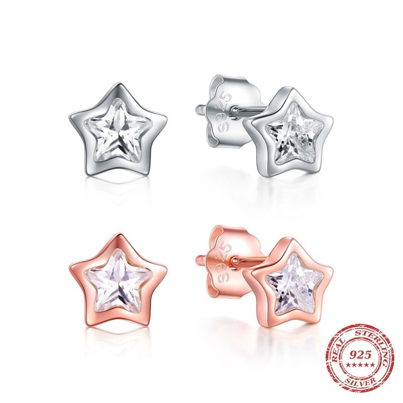 Exquisite Top-Quality Cubic Zirconia Star Earrings - Hypoallergenic 925 Sterling Silver Studs for Girls, Teens, Women - Kids Jewellery Shop