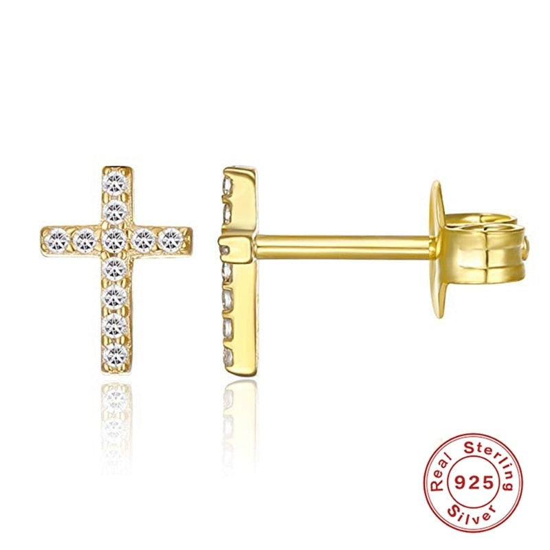 Elegance Redefined: Simple 925 Sterling Silver CZ Geometric Cross Stud Earrings - Fashion Jewelry for Girls, Teens, and Women!