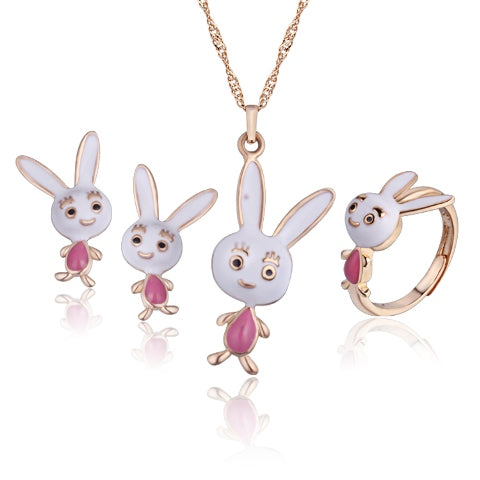 Whimsical Wonders: Baby & Toddler Girls' 18k Gold-Plated Pink Bunny Jewelry Set - A Playful Hop for Birthday Parties and Special Occasions!