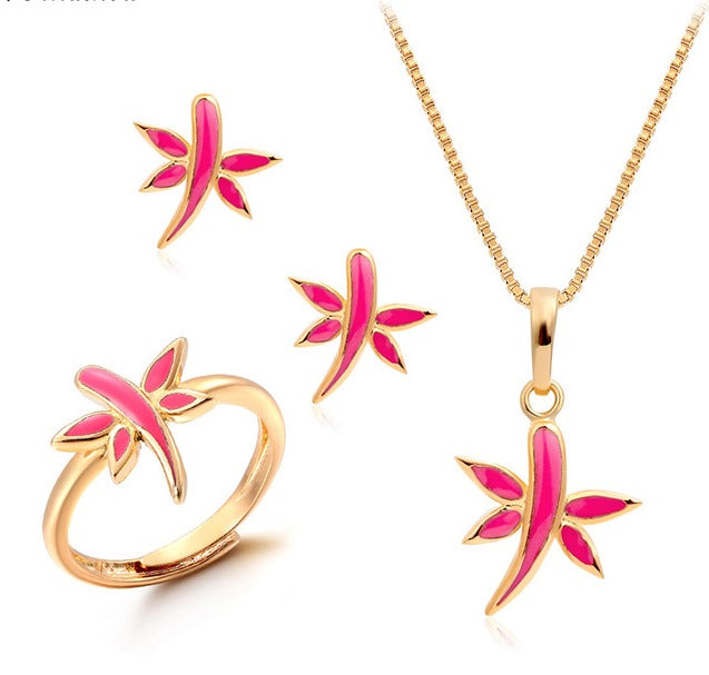Whimsical Wings: Baby & Toddler Girls' 18k Gold-Plated Pink Dragonfly Jewelry Set - A Fluttering Fantasy for Birthday Parties and Special Occasions!
