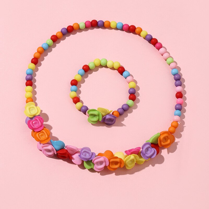 Blooms of Joy: Lovely Girls Flower Bracelet and Necklace Set - A Perfect Blossom for Your Little One!