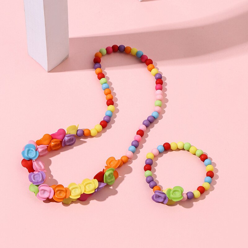 Blooms of Joy: Lovely Girls Flower Bracelet and Necklace Set - A Perfect Blossom for Your Little One!
