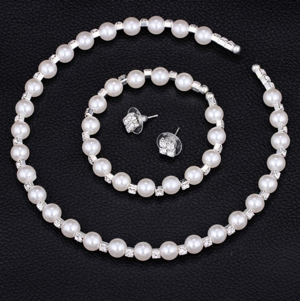 Timeless Elegance: Bridesmaids, Flower Girls, Parties, and Prom Jewelry Set - Silver Crystal Pearl Bracelet, Necklace, Earrings for Girls and Teens!"