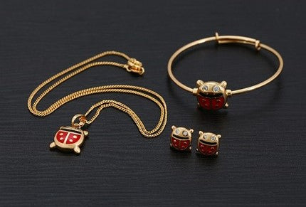 Charming Ladybug Earrings, Necklace & Bangle Set - The Perfect Gift for Any Occasion!