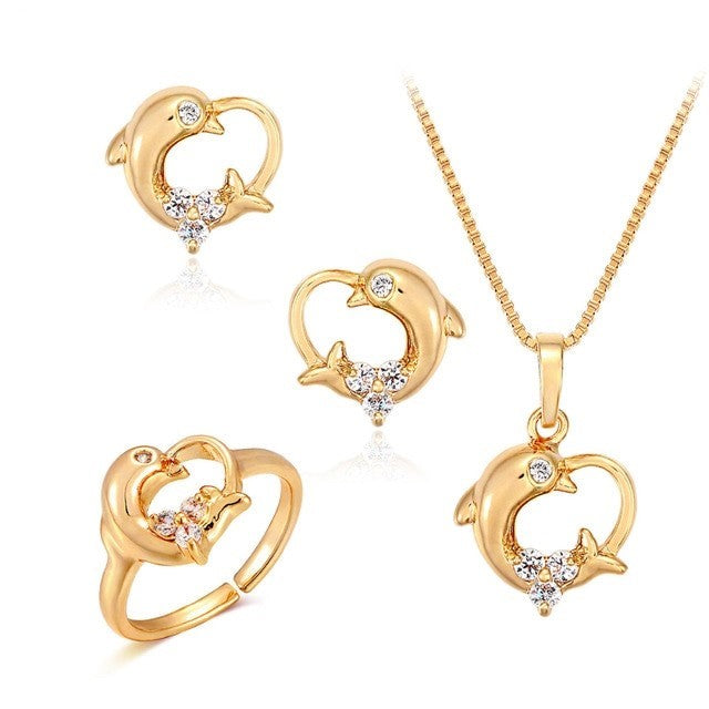 Dive into Elegance: Scintillating 18k Gold-Plated Dolphin Jewelry Set - A Mesmerizing Gift of Playful Sophistication! - Kids Jewellery Shop