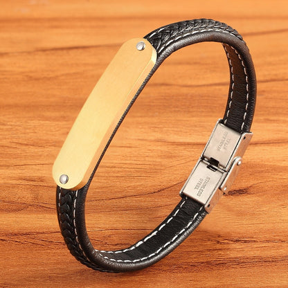 Urban Edge: Boys, Teens Woven Black Leather and Stainless Steel Bracelet - A Striking Fusion for Unforgettable Birthday Gifts! - Kids Jewellery Shop
