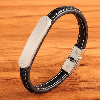 Urban Edge: Boys, Teens Woven Black Leather and Stainless Steel Bracelet - A Striking Fusion for Unforgettable Birthday Gifts! - Kids Jewellery Shop