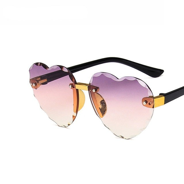 Lovely Heart-Shaped Rimless Sunglasses: Fashionable Sun Protection for Kids on Outdoor Adventures!