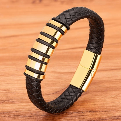 Modern Fusion: Boys, Teens Woven Black Leather and Stainless Steel Alloy Bracelet - Elevate His Style with a Striking Birthday Gift! - Kids Jewellery Shop