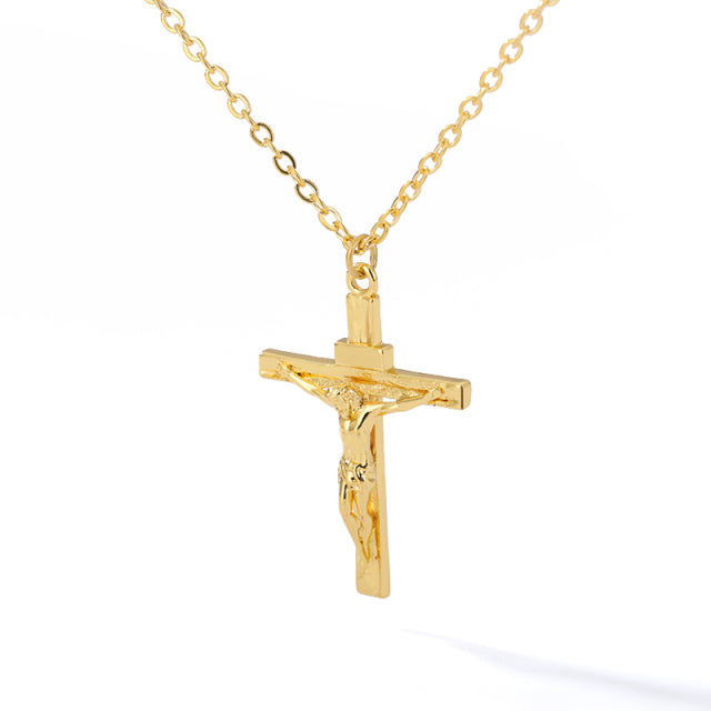 Crucifix Necklace: Stainless Steel Choker Chain - Meaningful Religion Pendant for Baptism or Confirmation Gifts